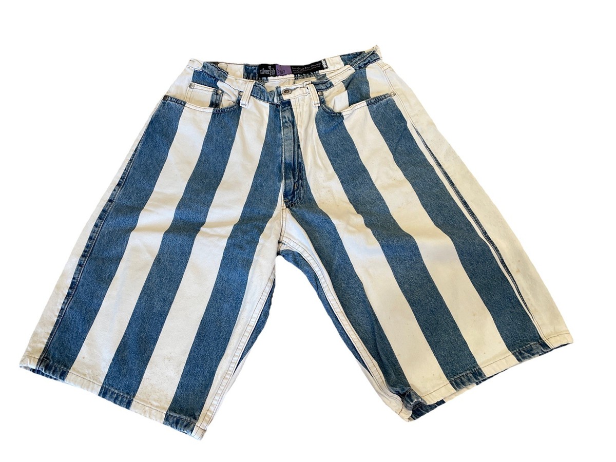 Vintage 90s Levi's Silver Tab Baggy Striped Blue White Shorts Mens