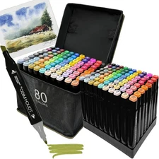 Alcohol Markers 80 Colors Double Tips Chisel & Fine Art Marker Set with Case ...