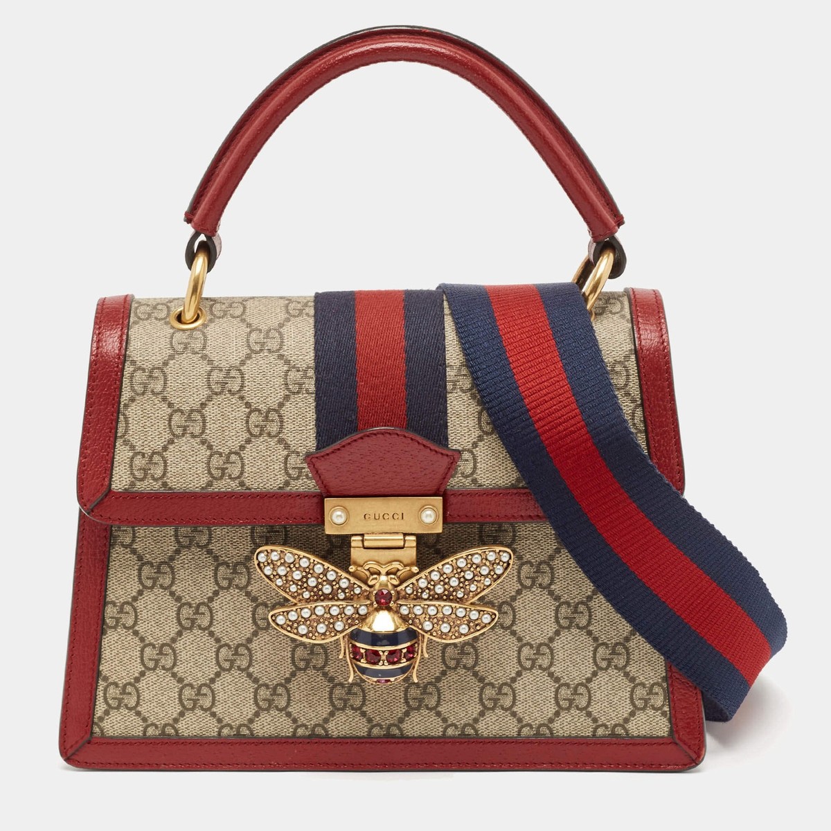 Gucci Queen Margaret Small Red Coated Canvas Fabric and Leather
