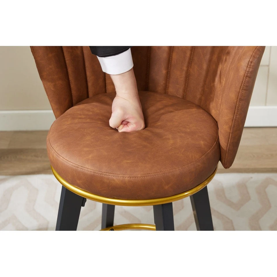 Counter Height Bar Stools 360° Swivel Upholstered Barstools W Backs Metal Legs - Image 3 of 4