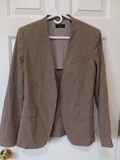 New! THEORY Women Brown Open Front Linen Viscose Sp Blazer Jacket Career Casual6