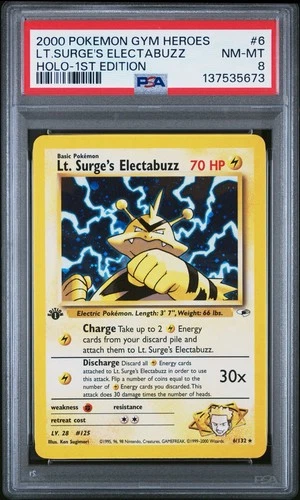 Pokémon Lt. Surge's Electabuzz Gym Heroes 1st Edition Holo Card 6/132 PSA 8