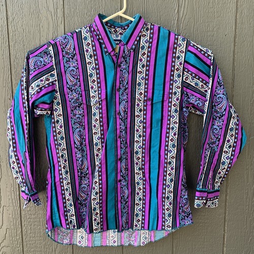 80s Wrangler Southwestern Long Sleeve Shirt 17.5- 35 Aztec Striped