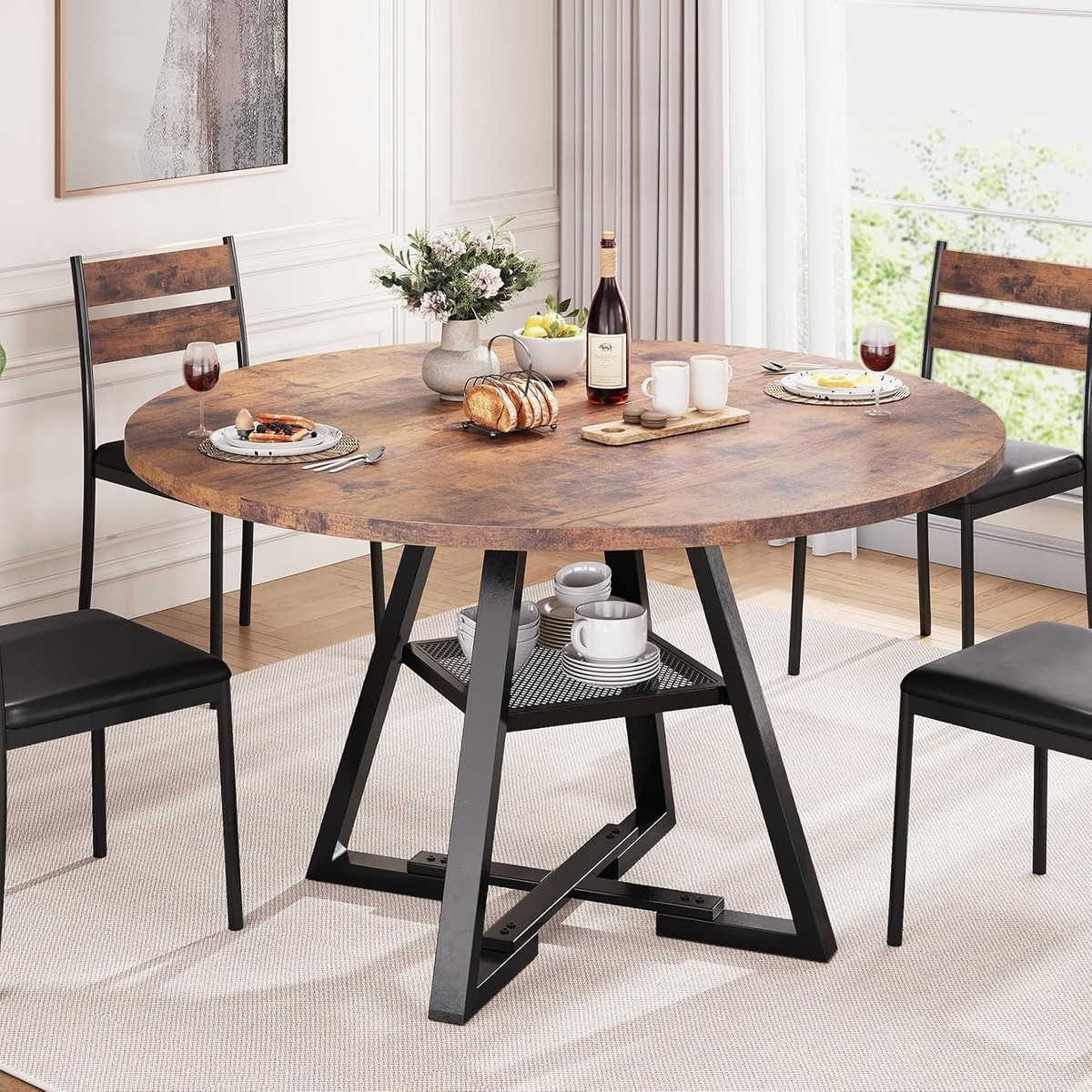 42-Inch Rustic Industrial Round Dining Table Perfect for Family