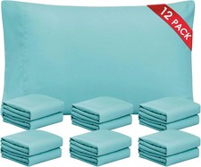 Spa Blue Pillowcases Queen Size 12 Pack - Bulk Pillowcase Set - Envelope Closure
