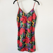 Vintage Victoria  s Secret Gold Label Slip Dress Floral Satin Medium Chemise 90s