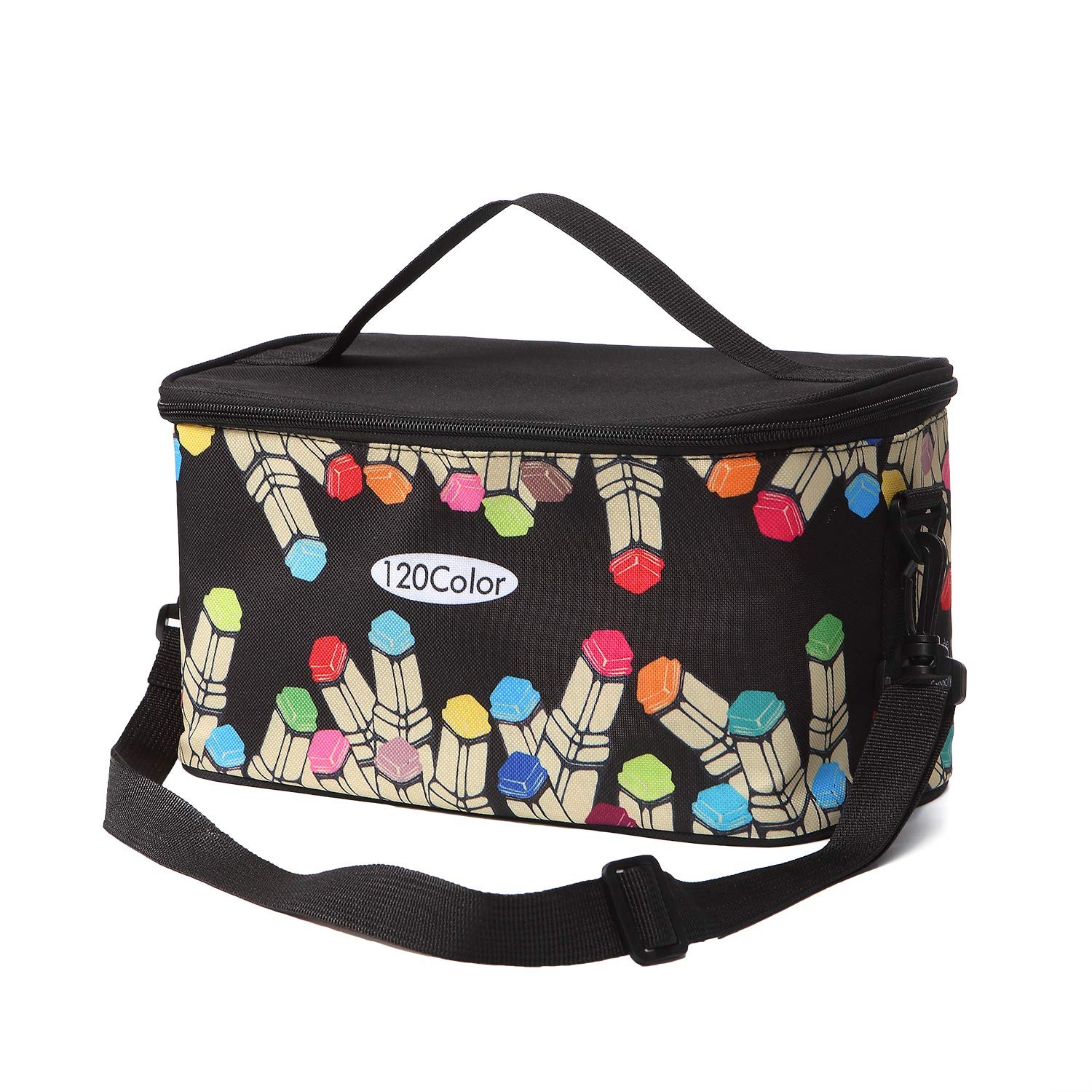 Black 120 Marker Pen Case Holder, Organizer, Zipper Storage 