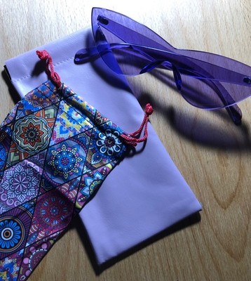 Cat s eye Purple Party Club Rave SUN GLASSES /Leather & Soft Cases. New