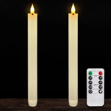 2 Pcs Real Wax Made Flameless Taper Candles with Remote and Timer, 9.6" Ivory Ba