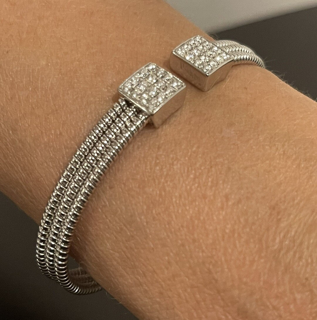 18K Solid White Gold Open Bangle Flexible Bracele… - image 7