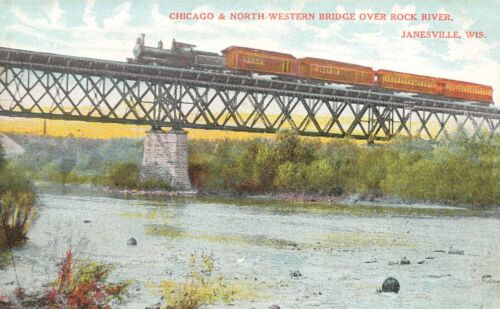 Janesville Bridge nad Rock River Train Wisconsin Pocztówka LP87 - Zdjęcie 1 z 2
