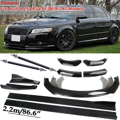 For Audi A4 S4 A5 8E B6 Front Bumper Lip /Spoiler Side Skirts+Rear Glossy Black