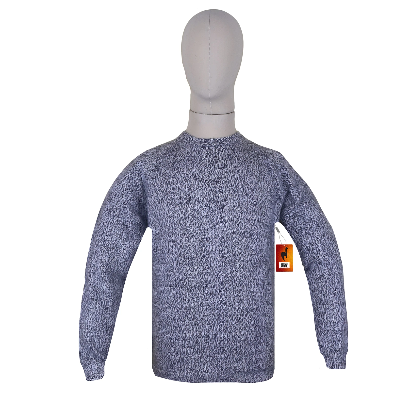 MEN HANDMADE ANDEAN ALPACA SOLID LIGHT GRAY SWEATER SZ L