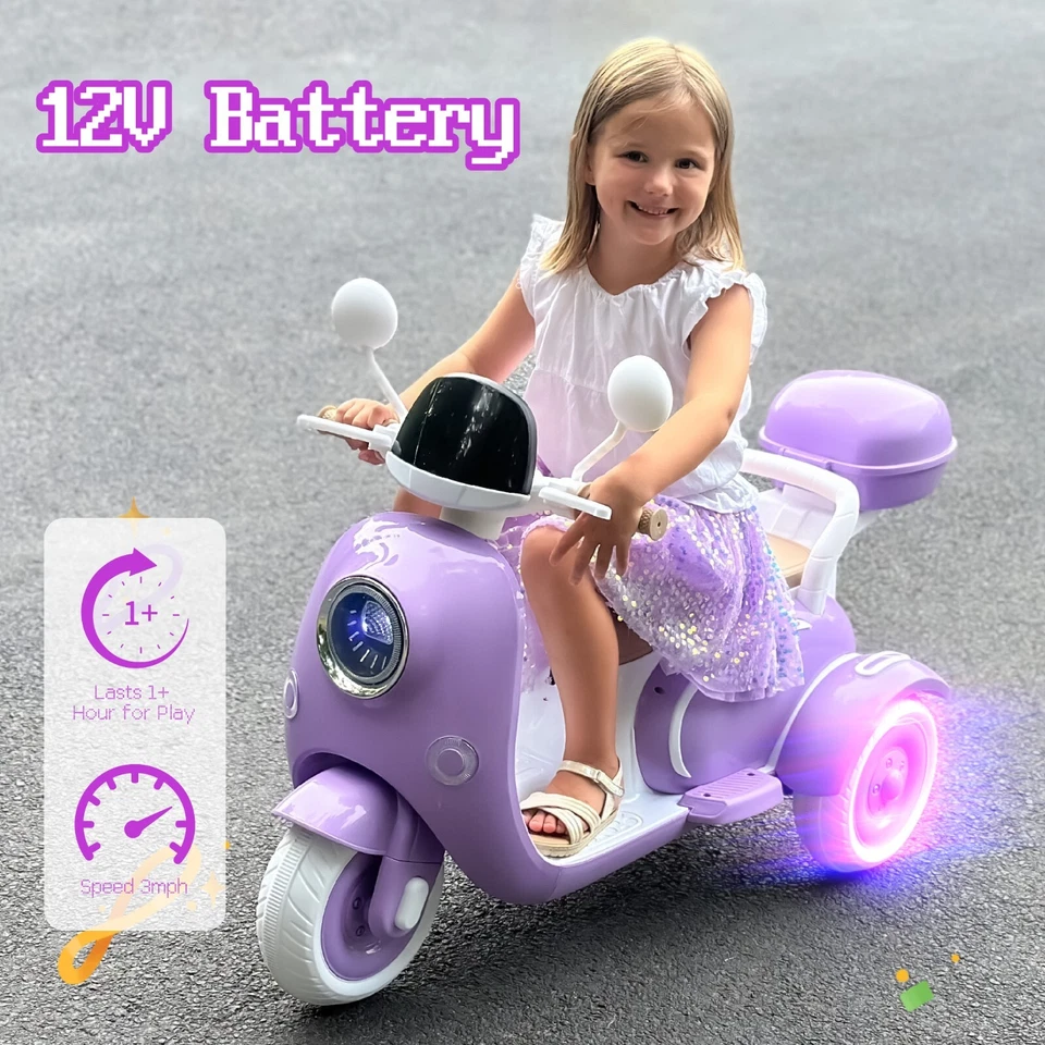 12v Kids Ride On Motorcycle Girl Moped Battery Electric Motorbike with LED MP3 - Image 2 of 4