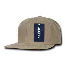 Decky Corduroy Snapback Hat - Khaki Cotton Flat Bill 1076-KHA New With Tags