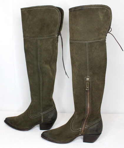 Stivali western alti sopra il ginocchio Frye 7,5 B in pelle con polsino posteriore in pizzo cowgirl boho - Foto 6 di 21