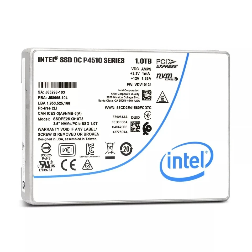Intel P4510 1TB Series SSD 2.5'' NVME PCIe U.2 Solid State Drive SSDPE2KX010T8 - Bild 2 von 4