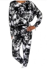 Woman  s Jenni White and Black Splash Tye Dye Pajama Set