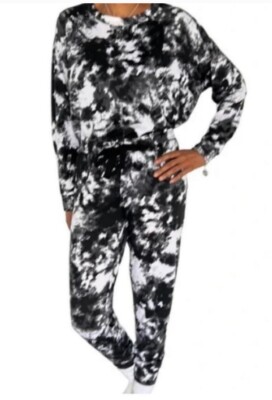 Woman s Jenni White and Black Splash Tye Dye Pajama Set