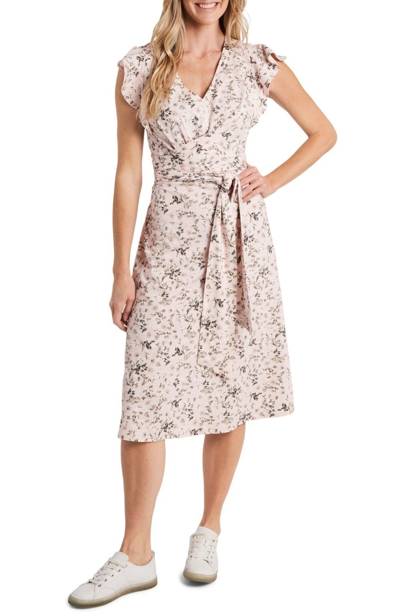 cece flutter sleeve midi dress Clip Dot Flutter Sleeve Midi Dress (Women)