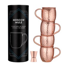 Boccali Moscow Mule 4x bicchieri da 500ml in acciaio e rame con misurino 20/40ml