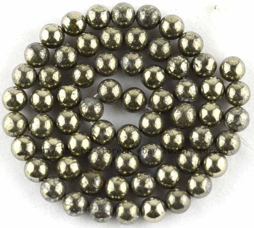 Smooth Round Natural Pyrite Gemstone Gemstone Beads 16" DIY Hand Making Necklace - Picture 4 of 8