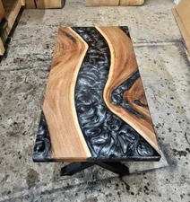 Handmade Black Epoxy Coffee Table – Resin River Walnut Wood Furniture Art Decor