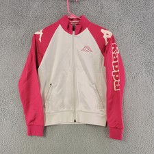 Kappa Jacket Womens M Medium White Full Zip Mock Neck Pockets Spell Out