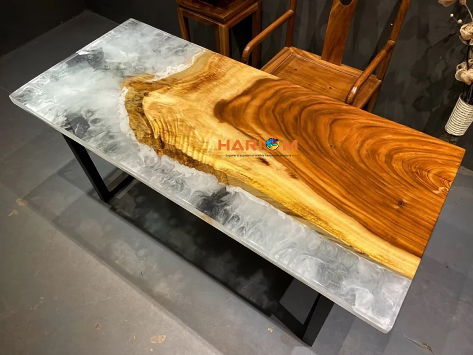 Smoky Epoxy Resin Table Top Office Desk, Conference Decor Living Table
