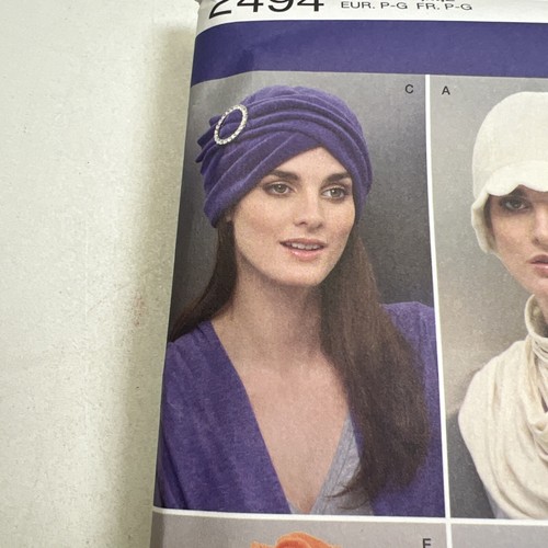 Simplicity Pattern 2494 Fleece Hats S M L Roaring 20’s Turban Fleece Hats Uncut - Picture 2 of 12