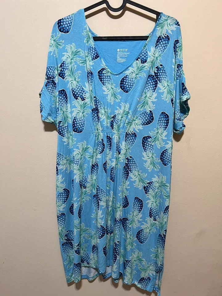 Camisa para dormir con ramo de mariposa o piña Luau caftán corto talla S/M Foto 3 de 4