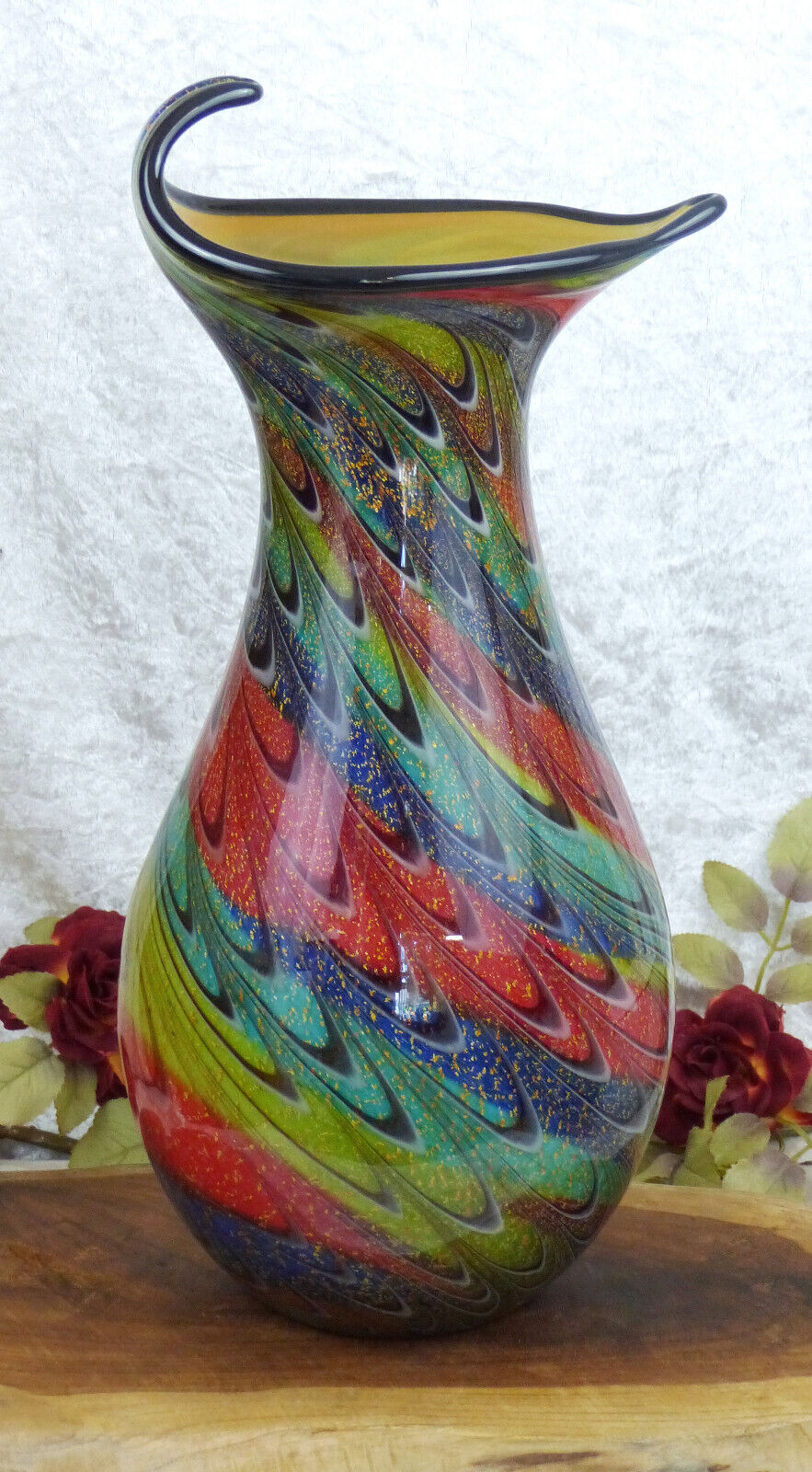 Glasvase Vase Blumenvase Tischvase 45 cm Glaskunst Murano Stil Deko Blumen Edel