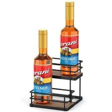THYGIFTREE Coffee Syrup Rack Organizer 4 Bottle Syrup Holder Stand 2-Tier Sto...