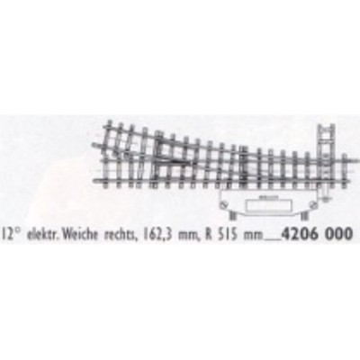 Bemo 4206000 H0m Elektrische Weiche rechts 12', 162,3mm, R515 H0m + Neu