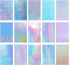 15 Sheets Holographic Sticker Paper 8.3x11.7 Inch Clear Vinyl Self White 