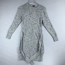 Ann Taylor Dress Size Small Gray Sweater Long Sleeves Tie Waist Crew Neck