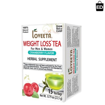 15-Bag Pack of Loveeta Cranberry Green Tea - Sugar & Dairy Free Weight Loss