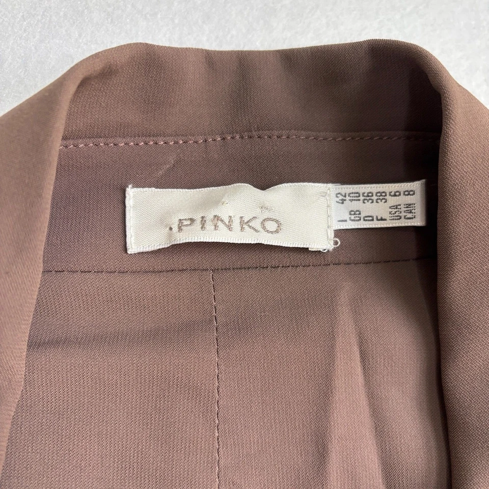 PINKO короткий тонкий кружевной отделки деталь куртка Blazer женщин 6 коричневый атласный бант новый с Ярлыками - Изображение 4 из 4