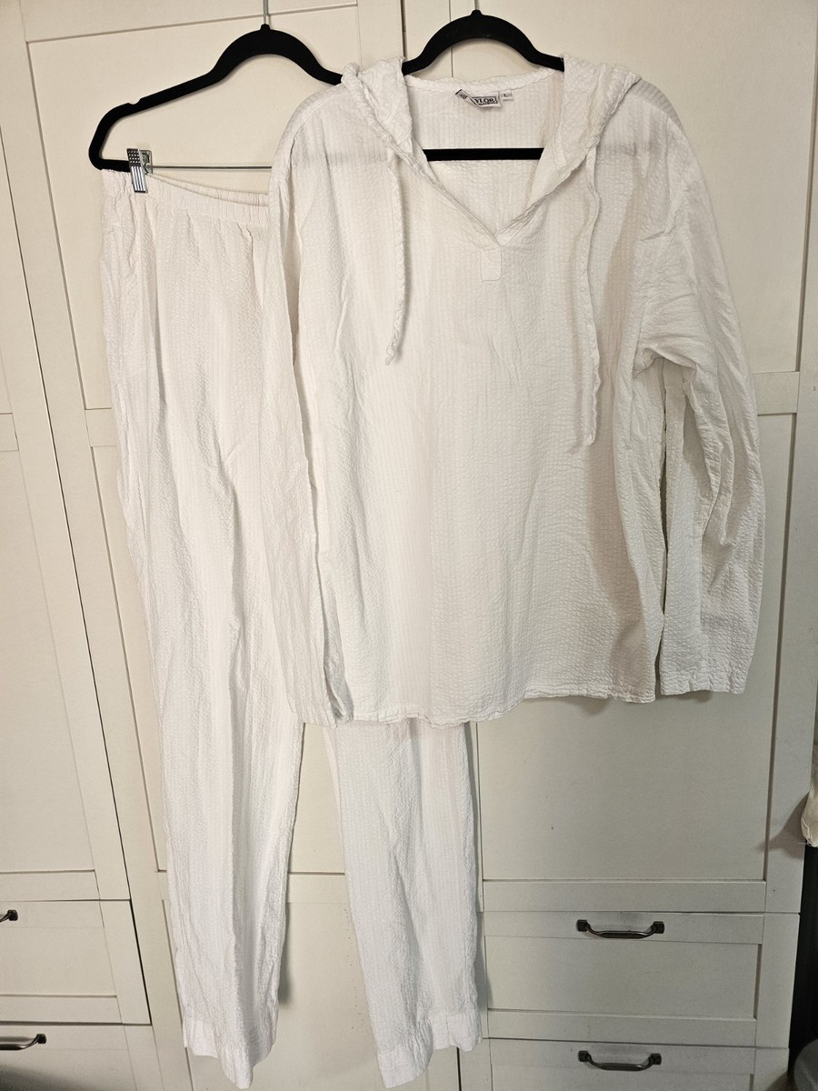 VTG By Taylor Mens L Zen Boho Beach White Lightweight Lounge 2-pc Set Tall 33”
