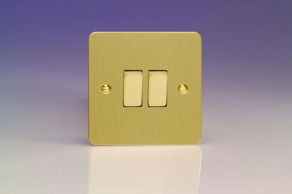 Switch Brass Intermediate & 2-Way 10A 2-Gang Ultraflat Brushed Varilight XFB71D