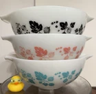 JAJ Pyrex *Made in England* Black, Pink, Turquoise Gooseberry Cinderella Bowls