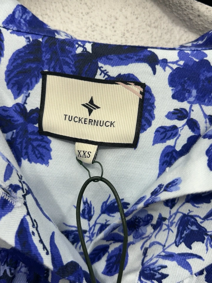 Blusa Tuckernuck Corrigan XS Azul Floral Gola Alta Escritório Carreira Negócios - Imagem 4 de 4