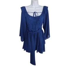 Lovers+Friends Royal Blue Ruffle Mini Dress Bell Sleeve Tiered Skirt NWT Size S
