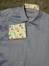 Robert Graham Shirt Mens 44 17 1/2 Blue Triangle Shirt French Cuff Button Up