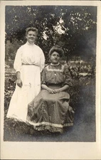 RPPC Edwardian women on break outside ~ hair up long dresses 1904-18 real photo