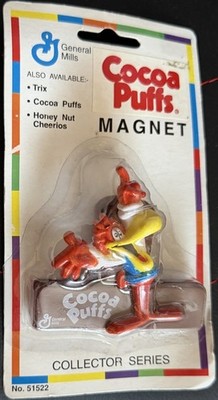 VINTAGE 90s ARJON COCOA PUFFS CEREAL REFRIGERATOR MAGNET CUCKOO BIRD CLIP #51522