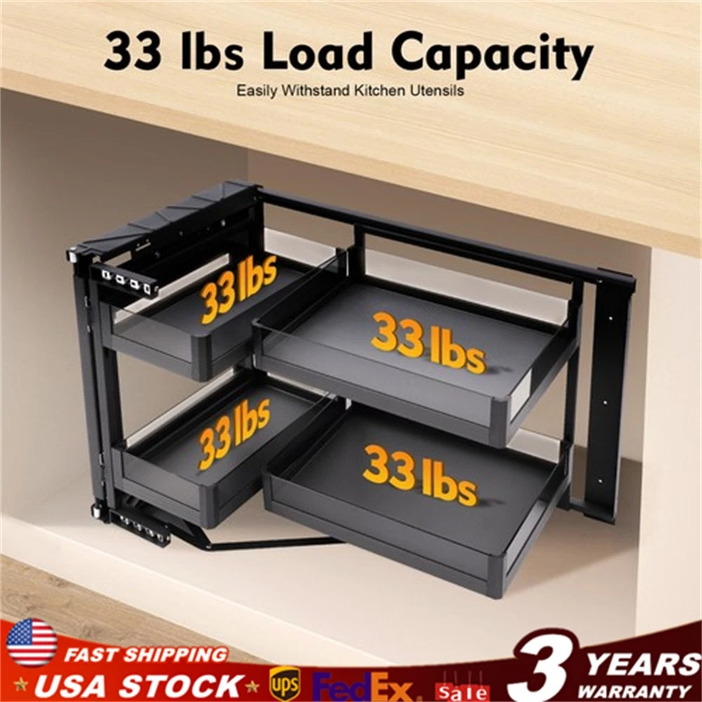 4 Shelf Blind Corner Pull Out Organizer 14" Black Kitchen Cabinet Basket