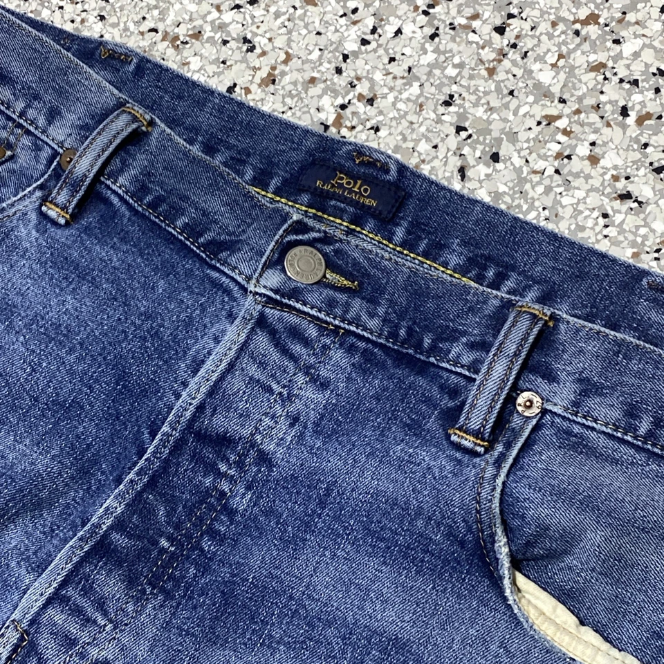 Polo Ralph Lauren Jeans Mens 40x30 Blue Varick Slim Straight Distressed Repair - Image 4 of 4