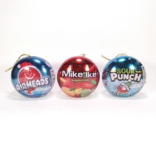 AirHeads / Mike & Ike / Sour Punch Candy - Holiday Tin Ornaments - SEALED Lot