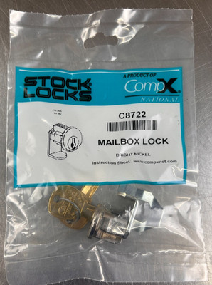 CompX National C8722 Mail Box Lock Cam Bright Nickel With 2 Keys NEW